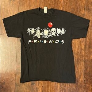 Horror Characters Friends Shirt Adult Medium Black Halloween Short Sleeve Mens M